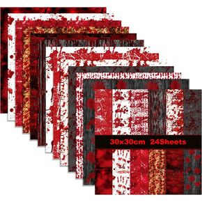 Double - Sided Scrapbook Paper, Halloween Blood Handprint Pattern, 12" Decorative Craft Paper Origami Paper for Kids DIY Cardmaking, 12 Designs - 24 Sheets