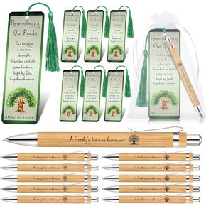 Family Reunion Favors Bamboo Pens Inspirational Ballpoint Pen with Bookmarks Paper Bookmarks and Gift Bag Family Reunion Gifts for Party Guest(25)