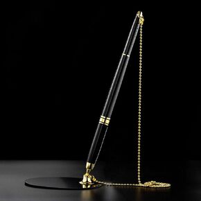 Metal Ballpoint Pen Secure Chain Attached Base Stand Desk Office Counter Signature Pens Stationery Gift Black Gold 0.5mm Office Product