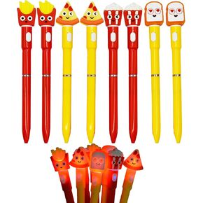 Maydahui 8 Pcs Cute Fast Food Pens with Built in Led Lights Twistable Fun Luminous French Fry Pens Pizza Pens Popcorn Pens Toast Led Light Up Pens Black Ink for School Office