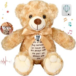 12 Inch Bear Stuffed Animals with Voice Recorder Photo Pendant Set Cute Soft Plush Bear Messages Playback Stuffed Animals with Zipper for Boys Girls Mother's Day Valentine‘s Day