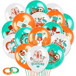 HOWAF Thank You Doctors Decorations Balloons, 36 Pieces Latex Orange white and Green Balloons for Medical Doctor Graduation, Doctors Appreciation Week Latex Balloons for Doctors Day Grad Decor