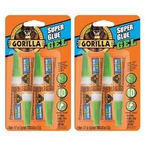 Gorilla Super Glue Gel, Clear Glue, Four 3 Gram Tubes (Pack of 2) - All Purpose and Fast Setting for Projects and Repairs