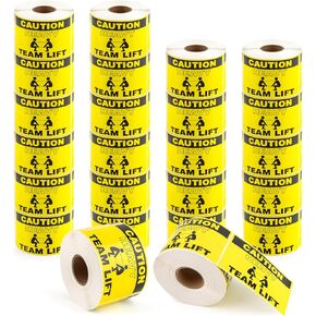 1 Roll 3" x 5" Caution Heavy Labels Yellow Strong Adhesive Team Lift Special Handling Pallet Warning Stickers for Shipping and Packing (500 Pack Per Roll)