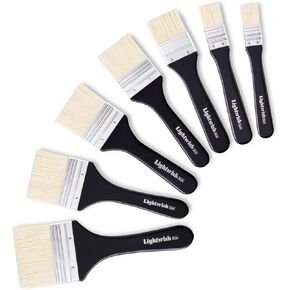 LIGHTWISH Set of 7 Flat Paint Brushes for Applying Gesso, Acrylic Paint, Oil Paint, Watercolor