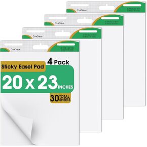 20 x 23 Inch Sticky Easel Pads, 2-Pack 30 Sheets/Pad Self-Stick Flip Chart Paper for Classrooms, Offices, and Presentations, Easel Paper Featuring Strong Adhesive & Bleed-Resistant
