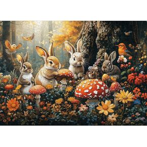 1000 Piece Puzzles for Adults,Animal Jigsaw Puzzle,Bunny and Forest Jigsaw Puzzles 1000 Pieces,Creative Games and Easter Gifts Home Decor Toy for Adults Elders (27.5"x19.6"), 1:1 Poster