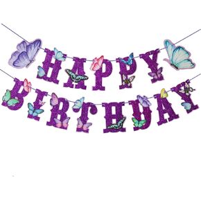 Butterfly Birthday Decorations Butterfly Happy Birthday Banner Butterfly Birthday Banner Butterfly Banner Decor Fairy Happy Birthday Banner for Girls Kids Babys Womens Children's Birthday Decorations