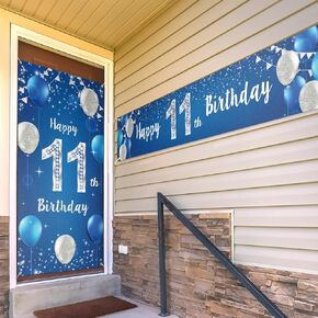 Happy 17th Birthday Door Cover Porch Banner Sign Set - 17 Years Old Birthday Decoraions Party Supplies for Men - Blue