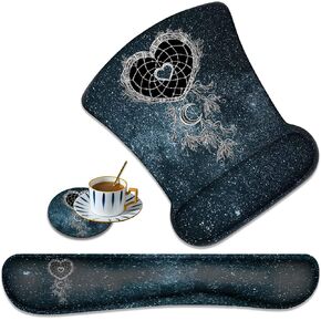 Ergonomically Upgraded Keyboard Wrist Rest and Comfortable Wrist Rest Gel Mouse Pad Set, Non-Slip Rubber Base and Cute Coaster, for Work, Game Home, Dream Catcher Milky Way Star Space