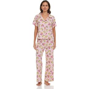 Spongebob Women’s Pajama Set, Soft Stretchy Pajamas with Pants and Short Sleeve, Notch Collar & Button Down Top