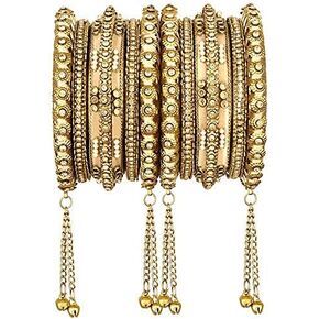 Aheli Wedding Party Designer Faux Stone Studded Bridal Bangle Set Chuda with Hangings Indian Traditional Bangles Ethnic Fashion Jewelry for Women Blue