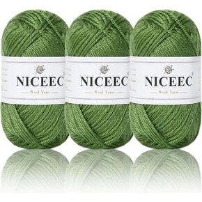 NICEEC 3 Skeins Soft Wool Yarn Glossy Wool Blend Yarn for Crochet Knitting Sport Weight Yarn for DIY Craft Spun Wool Yarn(3×50g/3×110yds)-Cream White