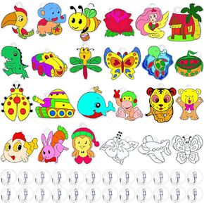 Sratte 48 Pcs Sun Catcher Kits for Art Window DIY Suncatchers Craft for Kids Animals Summer Window Art Paint with 24 Suction Cups for Kids Ornament Birthday Party Activities Home Decor Supplies