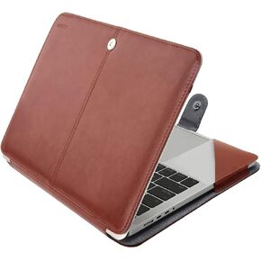 MOSISO Compatible with MacBook Pro 14 inch Case 2024 2023 2022 2021 M4 M3 M2 M1 Pro Max A3112 A3185 A3401 A2918 A2992 A2779 A2442, PU Leather Folio Protective Stand Cover Sleeve, Brown
