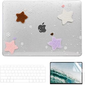 Compatible with MacBook Air 13 inch Case, 3D Plush Star Sparkly Clear Hard Case with Keyboard Cover & Screen Protector Compatible for MacBook Air 13" Old Version 2010-2017 (A1466 &A1369)