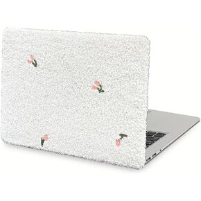 Compatible with MacBook Pro 13 inch Case M2 2024, 2023, 2022-2016 A2338 M1 A2251 A2289 A2159 A1989 A1708 A1706, Embroidered Flower White Plush Laptop Case