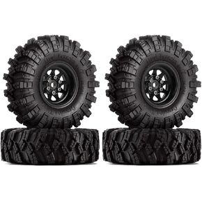 INJORA 1.0 Beadlock Wheel Mud Tires Set Deep Dish 1.0" Wheels Tires for 1/18 TRX4M Axial AX24 SCX24 Gladiator Deadbolt Bronco C10 JLU Upgrade Parts(Black