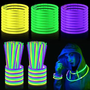 450 Pcs 8" Mardi Gras Parade Throws Bulk Glow Sticks Light Up Glow in The Dark Party Supplies Necklaces Neon Purple Yellow Green Bracelets for Mardi Gras Party, St Patrick Day Celebrations
