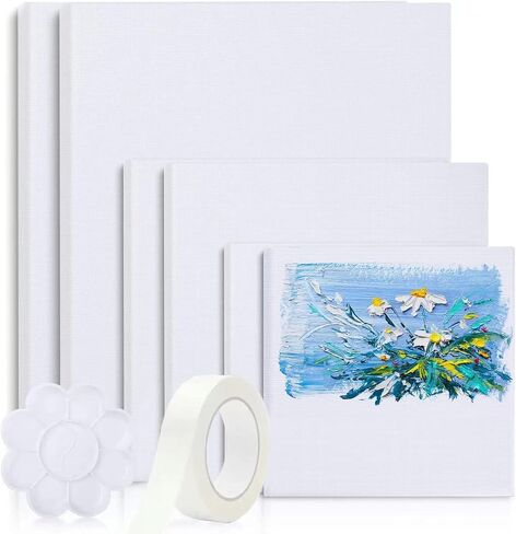 Canvases for Painting, 40x30’’, 30x20’’, 20x15’’, 8 Set Stretched White Canvas with Petal Paint Tray Palettes & Tape, Artist Canvases Frame Board Panels, Cotton Canvas for Oil, Acrylic,Watercolor in Kuwait