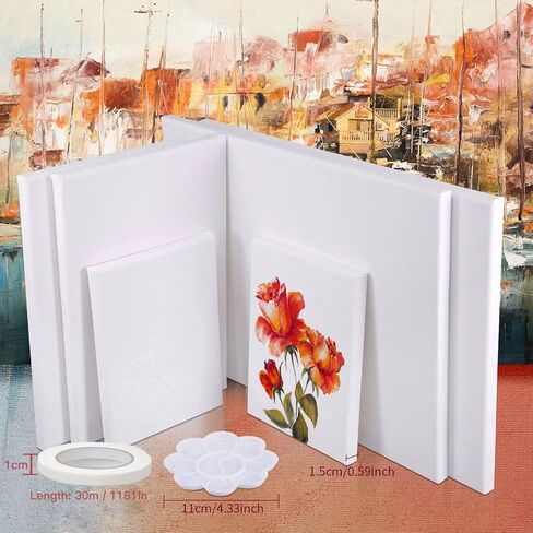 Canvases for Painting, 40x30’’, 30x20’’, 20x15’’, 8 Set Stretched White Canvas with Petal Paint Tray Palettes & Tape, Artist Canvases Frame Board Panels, Cotton Canvas for Oil, Acrylic,Watercolor in Kuwait