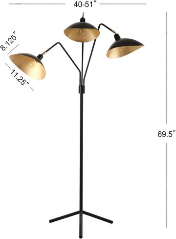 مجموعة Safavieh Lighting Iris منتصف القرن الحديثة المعاصرة السوداء/ الذهب 70 بوصة غرفة نوم غرفة نوم المنزل مصباح أرضي واقف (المصباح LED) in Kuwait