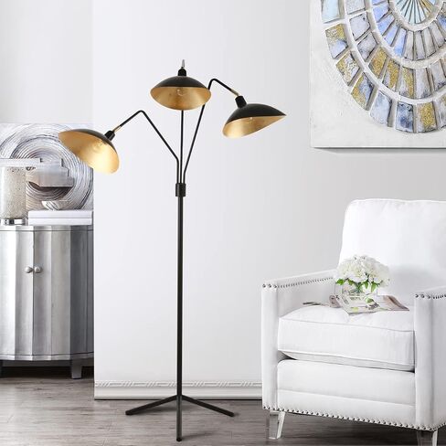 مجموعة Safavieh Lighting Iris منتصف القرن الحديثة المعاصرة السوداء/ الذهب 70 بوصة غرفة نوم غرفة نوم المنزل مصباح أرضي واقف (المصباح LED) in Kuwait