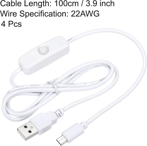 MECCANIXITY USB Cable with 501 ON/Off Switch, USB Male to Micro USB Male Power Cable 100cm for Digital Equipment LED Desk Lamp LED Strip White in Saudi Arabia