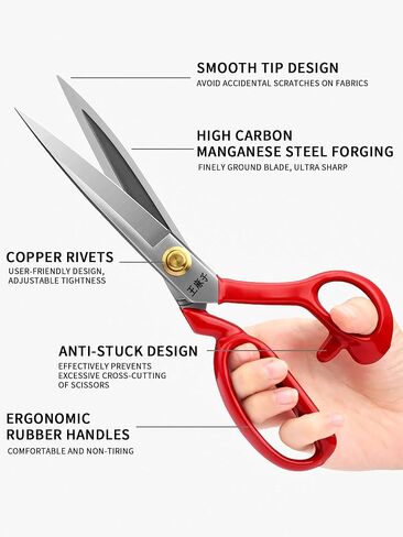 Sewing Scissors Fabric Shears Professional: 10 inch Heavy Duty Cutting Leather Tailor Sharp Scissor Left Handed Red in Saudi Arabia