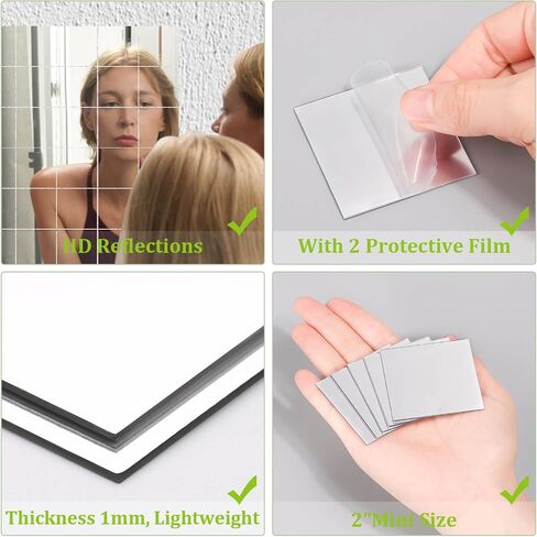 30 PCS Acrylic Mini Mirror Tiles Self Adhesive, 2 Inches Square High-Definition Tiny Mirror Tiles for Crafts and Home Wall Tables Kitchen Bathroom Decoration in Kuwait