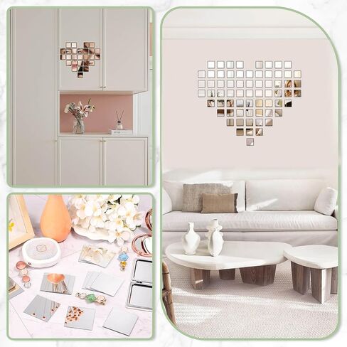 30 PCS Acrylic Mini Mirror Tiles Self Adhesive, 2 Inches Square High-Definition Tiny Mirror Tiles for Crafts and Home Wall Tables Kitchen Bathroom Decoration in Kuwait