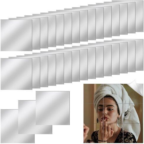 30 PCS Acrylic Mini Mirror Tiles Self Adhesive, 2 Inches Square High-Definition Tiny Mirror Tiles for Crafts and Home Wall Tables Kitchen Bathroom Decoration in Kuwait