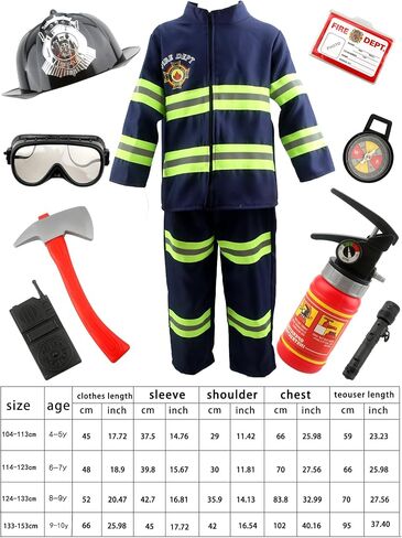 13 Pcs Kids Fireman Costume Set Children Firefighter Pretend Role Play Outfit for Boy Fireman Dress Up Toys Halloween Cosplay in Kuwait