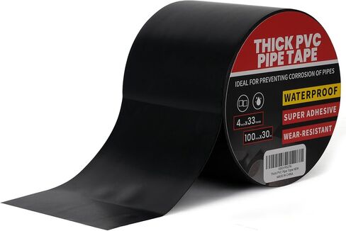 Corrosion Protection Pipe Tape, 10mil Pipe Wrap Tape for Drain Pipe, Metal Electrical Outdoor Underground Pipe, Waterproof PVC Black Tape Thicker for Hose Leak Proof, 4Inch x 33Yard in Kuwait