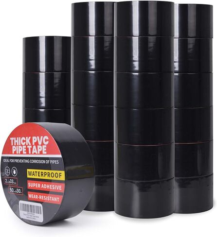 Corrosion Protection Pipe Tape, 10mil Pipe Wrap Tape for Drain Pipe, Metal Electrical Outdoor Underground Pipe, Waterproof PVC Black Tape Thicker for Hose Leak Proof, 4Inch x 33Yard in Kuwait