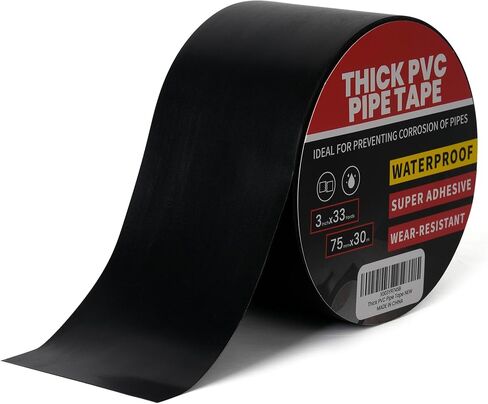 Corrosion Protection Pipe Tape, 10mil Pipe Wrap Tape for Drain Pipe, Metal Electrical Outdoor Underground Pipe, Waterproof PVC Black Tape Thicker for Hose Leak Proof, 4Inch x 33Yard in Kuwait