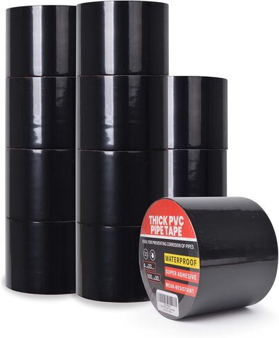 Corrosion Protection Pipe Tape, 10mil Pipe Wrap Tape for Drain Pipe, Metal Electrical Outdoor Underground Pipe, Waterproof PVC Black Tape Thicker for Hose Leak Proof, 4Inch x 33Yard in Kuwait
