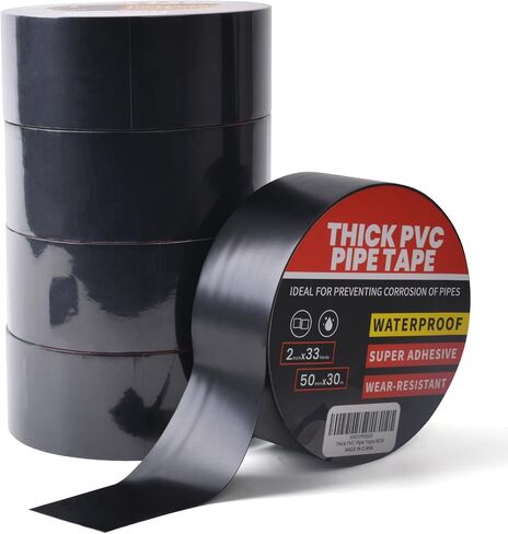 Corrosion Protection Pipe Tape, 10mil Pipe Wrap Tape for Drain Pipe, Metal Electrical Outdoor Underground Pipe, Waterproof PVC Black Tape Thicker for Hose Leak Proof, 4Inch x 33Yard in Kuwait