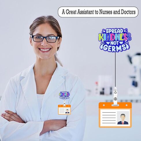 Be Kind Badge Reel Holder Retractable with ID Clip Nurse Spread Kindness Nursing Funny RN CNA Name Badge Clip Accessories Medical Student Glitter Purple Acrylic Badge Reels ID Name Card in Kuwait