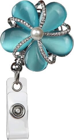 Retractable Badge Holder 32" Fashionable Badge Reels Retractable for Office Workers Teachers Students Nurses with 360° Swivel Alligator Clip Cute Badge Reel (Cassidy Blue Pearl Flower) in Saudi Arabia