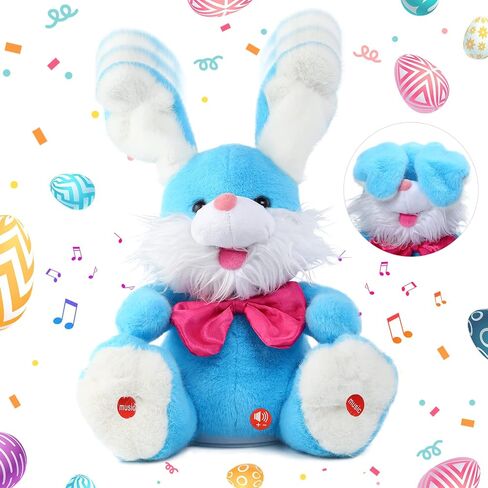 Emoin Easter Bunny Stuffed Animals Bunny Plush Baby Toys Bunny Peek-A-Boo Toys Repeats What You Say Singing with Floppy Ears Birthday Gift for Toddler 7 8 9 10 11 Months 1-2 Year Old（White） in Kuwait