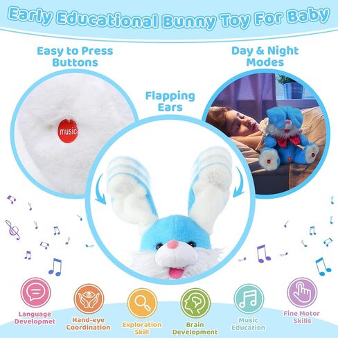 Emoin Easter Bunny Stuffed Animals Bunny Plush Baby Toys Bunny Peek-A-Boo Toys Repeats What You Say Singing with Floppy Ears Birthday Gift for Toddler 7 8 9 10 11 Months 1-2 Year Old（White） in Kuwait