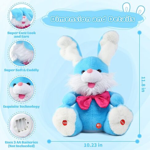 Emoin Easter Bunny Stuffed Animals Bunny Plush Baby Toys Bunny Peek-A-Boo Toys Repeats What You Say Singing with Floppy Ears Birthday Gift for Toddler 7 8 9 10 11 Months 1-2 Year Old（White） in Kuwait