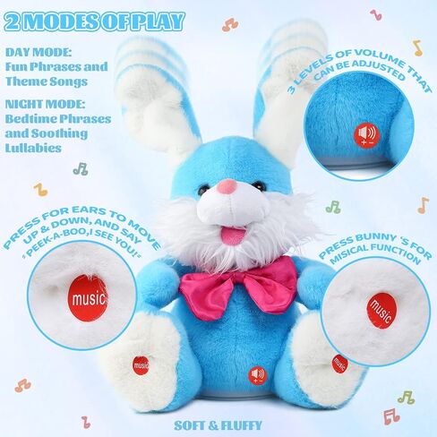 Emoin Easter Bunny Stuffed Animals Bunny Plush Baby Toys Bunny Peek-A-Boo Toys Repeats What You Say Singing with Floppy Ears Birthday Gift for Toddler 7 8 9 10 11 Months 1-2 Year Old（White） in Kuwait