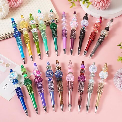 Elecrelive 10Pcs Rhinestone Beadable Pens Diamond Beadable Ballpoint Pens Glitter Beadable Pens Crystal Beaded Pens DIY Beadable Pens Kit for Office School Party Supplies (Green) in Saudi Arabia