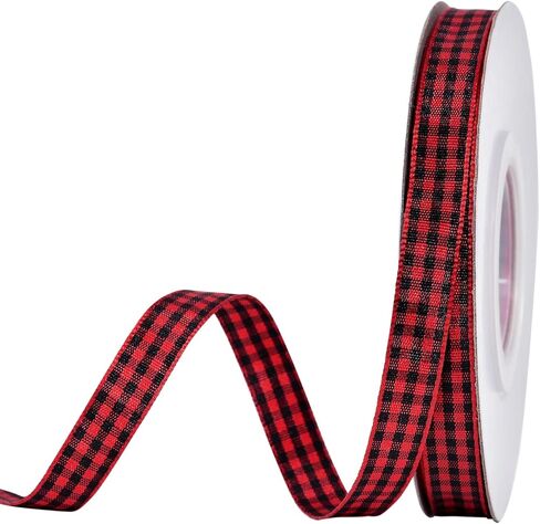 Yama Gingham Ribbon 3/8 "بعرض 25 ياردة ، شريط منقوش أحمر وأسود لحرف DIY ، غلاف الهدايا ، وملحقات خياطة النسيج in Kuwait