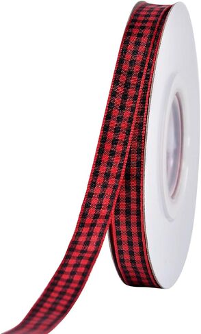 Yama Gingham Ribbon 3/8 "بعرض 25 ياردة ، شريط منقوش أحمر وأسود لحرف DIY ، غلاف الهدايا ، وملحقات خياطة النسيج in Kuwait