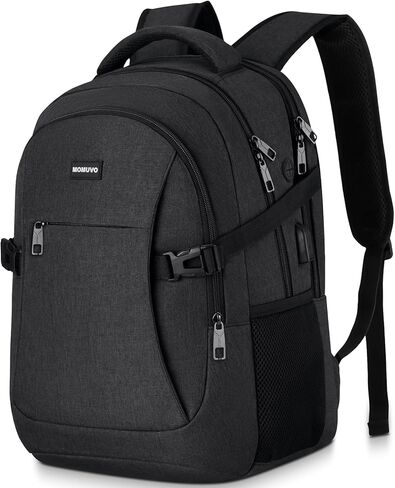 MOMUVO School Backpack for Men Teen Boys,College Bookbag Computer Compact Backpack for School Uni Travel Business Office, 15.6 inch, Black in Saudi Arabia