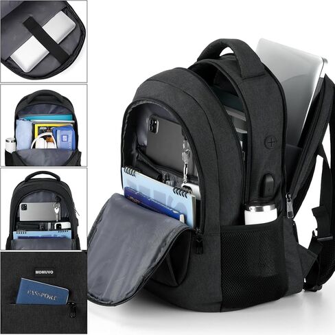 MOMUVO School Backpack for Men Teen Boys,College Bookbag Computer Compact Backpack for School Uni Travel Business Office, 15.6 inch, Black in Saudi Arabia