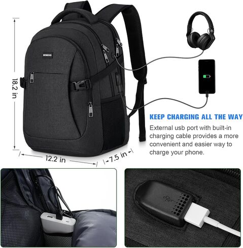 MOMUVO School Backpack for Men Teen Boys,College Bookbag Computer Compact Backpack for School Uni Travel Business Office, 15.6 inch, Black in Saudi Arabia